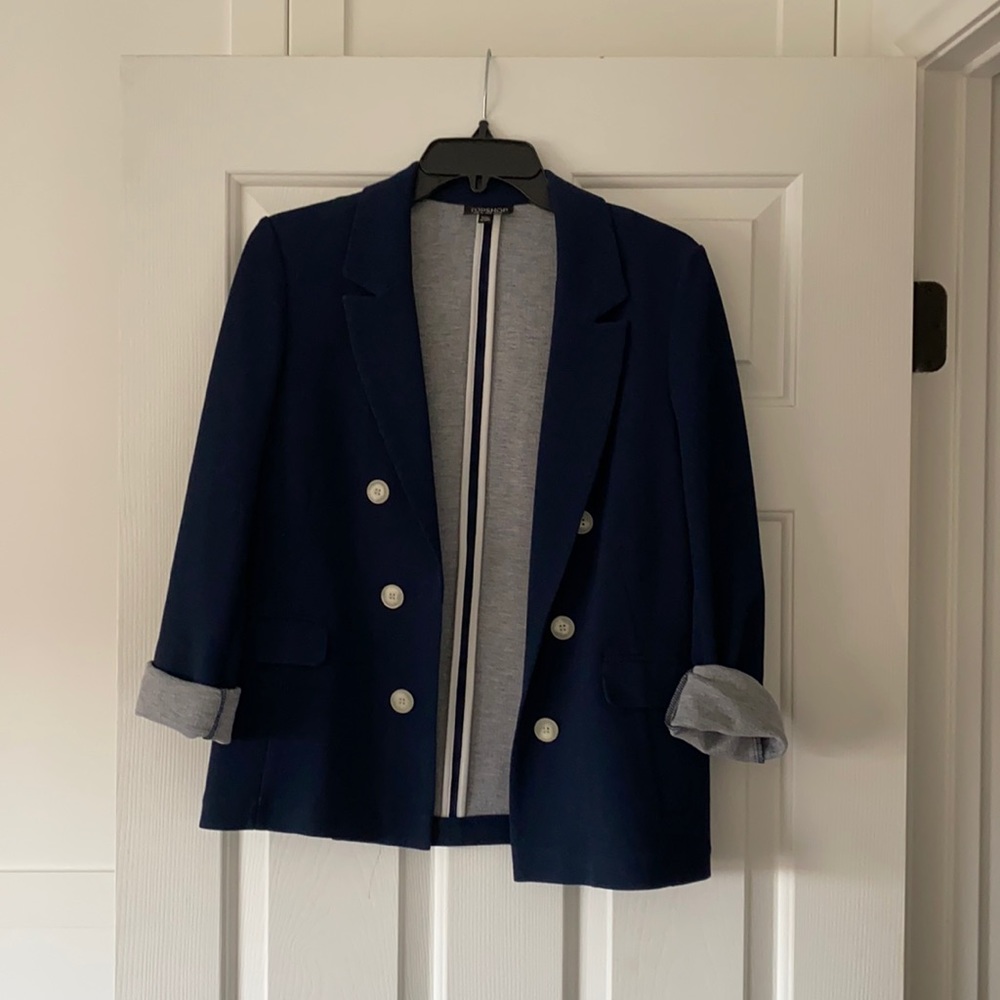 Nordstrom navy blazer. White buttons.